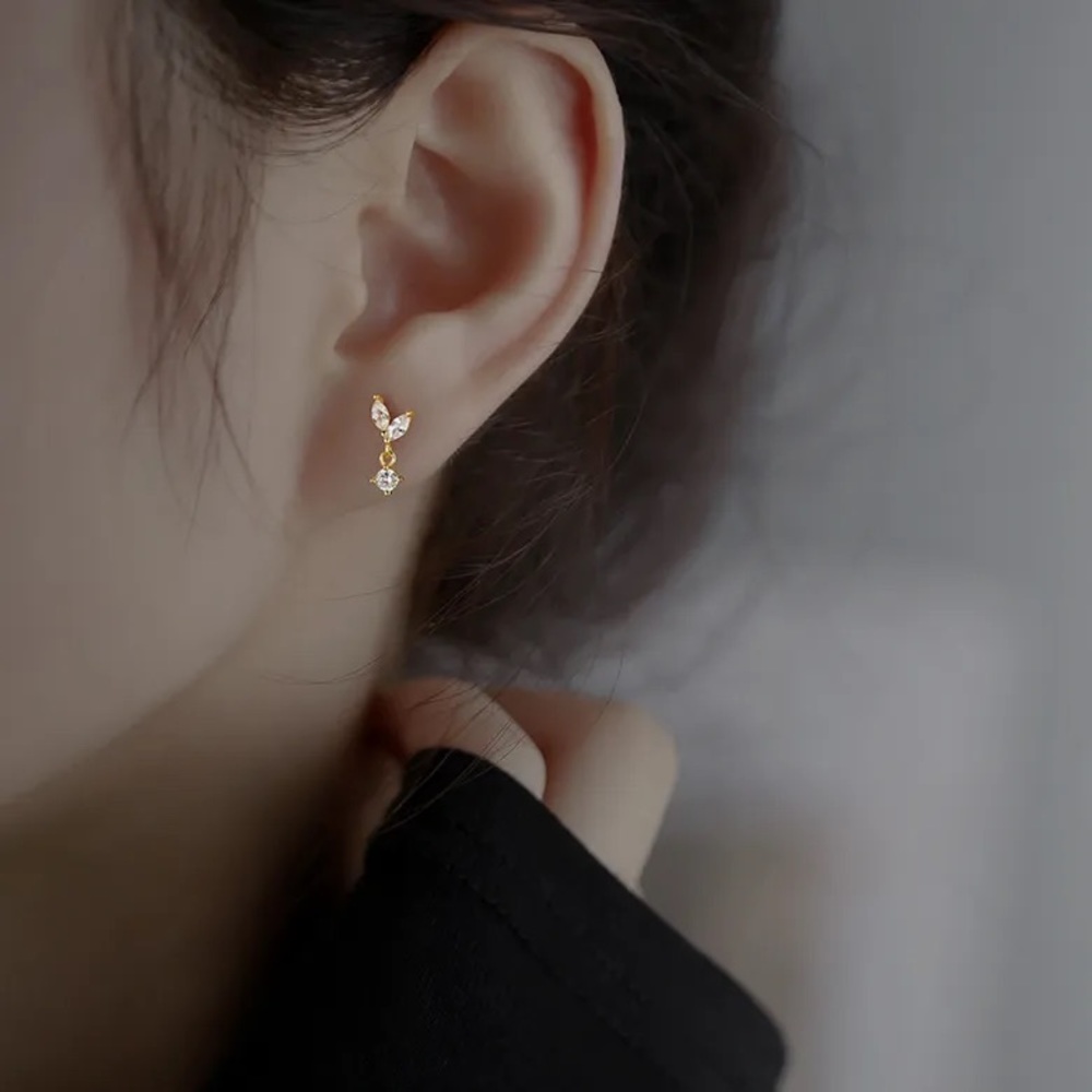 leaf round zircon dainty earrings